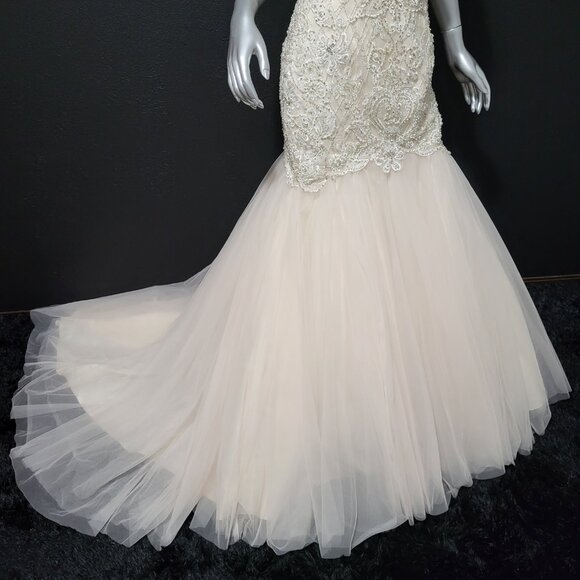 NWT~$3300~ALLURE~8/10~IVORY EMBELLISHED RHINESTONE BEADED TRAIN WEDDING DRESS - Picture 9 of 16